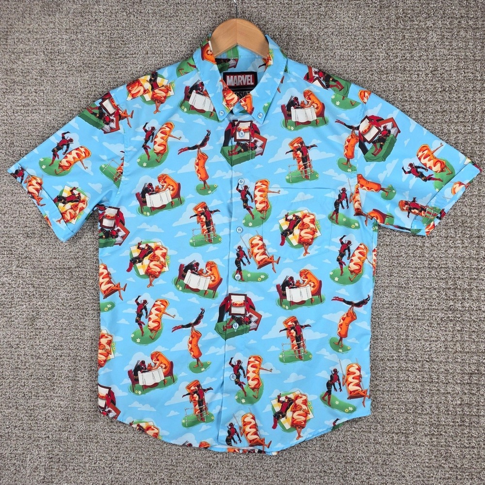 RSVLTS Marvel Deadpool Chimichanga Dreams KUNUFLEX S/S Button Down Shirt Medium